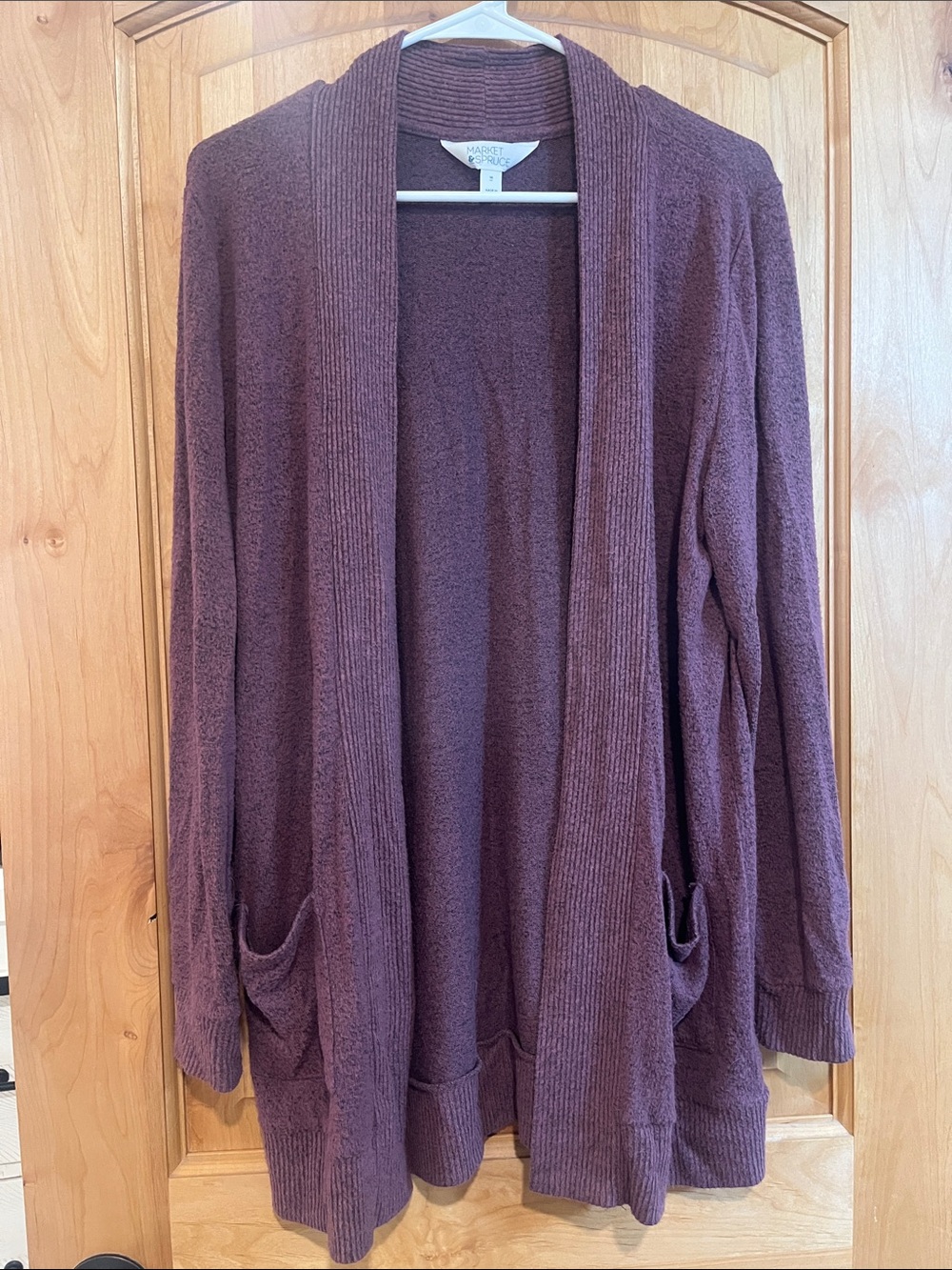Market & Spruce Casual Open-Front Cardigan Sweater - Plum
